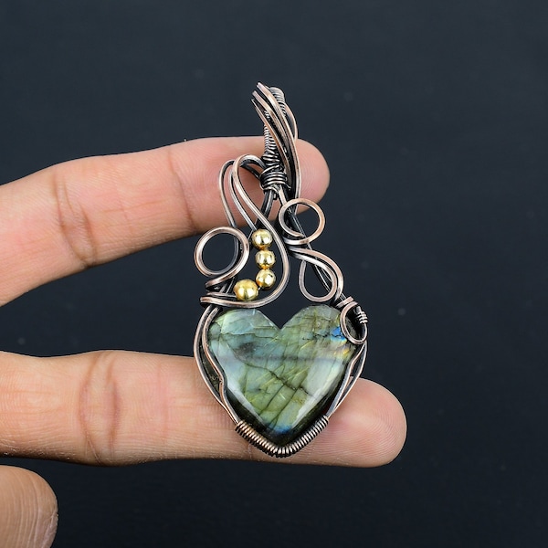 Labradorite Gemstone Pendant Copper Wire Wrapped Pendant Labradorite Pendant Copper Pendant Jewelry Gift For Her Mother Labradorite Jewelry