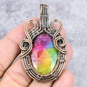Rainbow Solar Quartz Pendant Gemstone Copper Wire Wrapped Pendant Copper Jewelry Quartz Jewelry Necklace Handmade Pendant Birthday Gifts