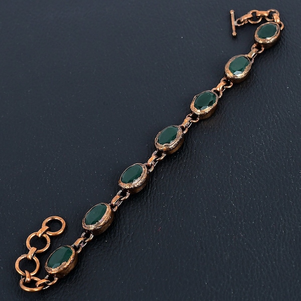 Pulsera de esmeralda, pulsera ajustable de cobre electroformado, joyería hecha a mano, joyería hecha a mano con piedras preciosas esmeralda para bodas y aniversarios.
