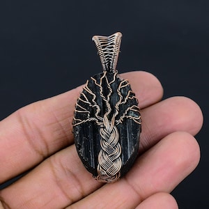 Black Tourmaline Rough Gemstone Tree of Life Pendant Copper Wire Wrapped Pendant Jewelry Tourmaline Jewelry Tourmaline Pendant Gift for Her