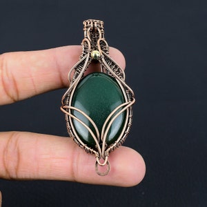 Green Jade Pendant Copper Wire Wrapped Pendant Green Jade Gemstone Pendant Copper Jewelry Handmade Pendant Green Jade Jewelry Gift For Her