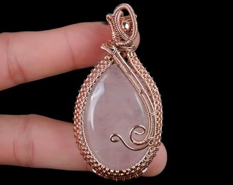 Rose Quartz Pendant Rose Quartz Gemstone Pendant Copper Wire Wrapped Pendant Copper Jewelry Handmade Pendant Gift For Her Quartz Jewelry