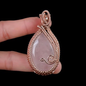 Rose Quartz Pendant Rose Quartz Gemstone Pendant Copper Wire Wrapped Pendant Copper Jewelry Handmade Pendant Gift For Her Quartz Jewelry