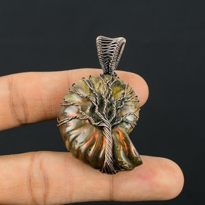 Tree of Life Ammonite Fossil Copper Pendant Copper Wire Wrapped Pendant Gemstone Copper Jewelry Handmade Pendant Gift For Her Fossil Jewelry