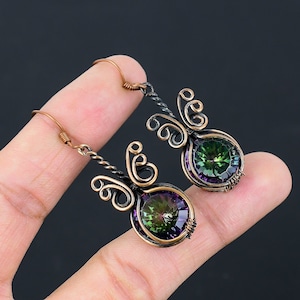 Alexandrite/ Rainbow Mystic Topaz Earrings Copper Wire Wrapped Earrings Mystic Topaz Gemstone Earrings Copper Jewelry Dangle Earrings