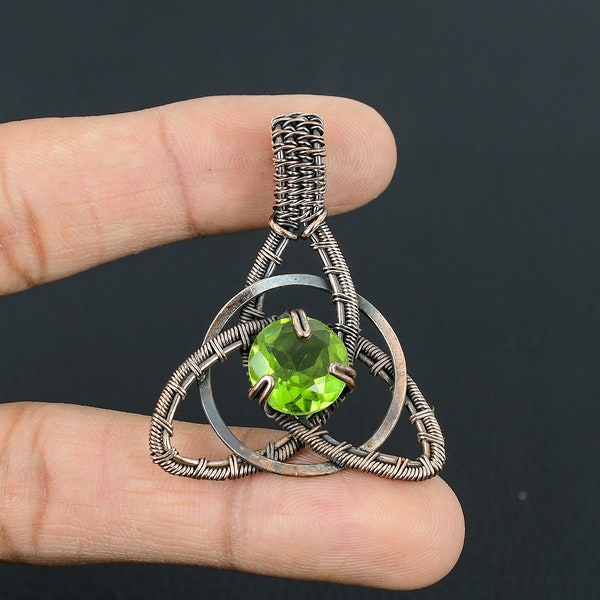 Faceted Peridot Gemstone Celtic Family Knot Pendant Copper Wire Wrapped Pendant Faceted Peridot Pendant Handmade Pendant For Birthday Gift