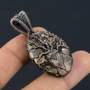 Tree of Life Turritella Fossil Pendant Cooper Wire Wrapped Pendant Jewelry Turritella Agate Gemstone Pendant Fossil Jewelry Gifts for Sister
