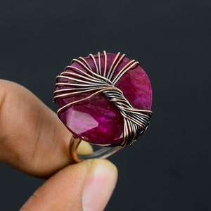Ruby Ring, Kashmir Red Ruby Tree Of Life Copper Wire Wrapped Ring, Ruby Gemstone Handmade Jewelry Ring Gifts For His/her All Size Available