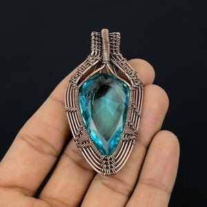 Blue Topaz Pendant Copper Wire Wrapped Pendant Blue Topaz Gemstone Pendant Copper Jewelry Handmade Pendant Blue Topaz Jewelry Gift For Her