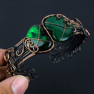 Green Flash Labradorite Copper Cuff Bracelet Labradorite Bracelet Copper Wire Wrapped Cuff Bracelet Wire Wrapped Jewelry Handmade Jewelry