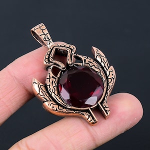 Faceted Garnet Pendant Copper Pendant Garnet Gemstone Pendant Handmade Copper Jewelry Handmade Pendant Garnet Jewelry For Christmas Gifts