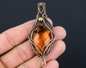 Citrine Pendant Copper Wire Wrapped Pendant Citrine Gemstone Pendant Copper Jewelry Handmade Pendant Citrine Jewelry Gift For Her Mother