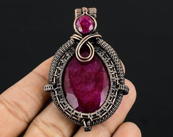 Kashmir Red Ruby Pendant Copper Wire Wrapped Gemstone Pendant Copper Handmade Pendant Gift For Her Kashmir Red Ruby Pendants For Necklaces