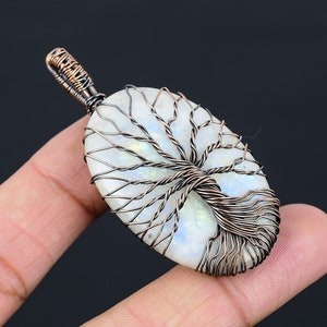 Tree Of Life Moonstone Pendant Copper Wire Wrapped Pendant Moonstone Gemstone Pendant Moonstone Jewelry Handmade Pendant Gift For Her Mother