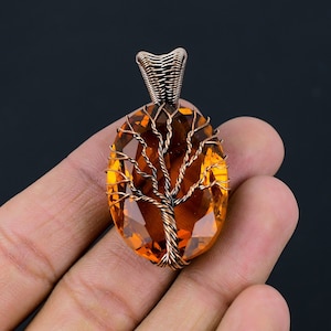 Tree of Life Citrine Pendant Copper Wire Wrapped Pendant Citrine Gemstone Pendant Copper Handmade Pendant Gift For Her Citrine Jewelry