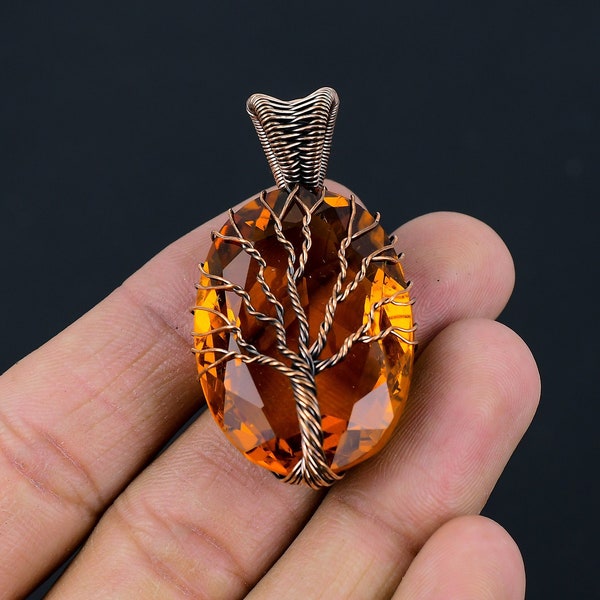 Tree of Life Citrine Pendant Copper Wire Wrapped Pendant Citrine Gemstone Pendant Copper Handmade Pendant Gift For Her Citrine Jewelry