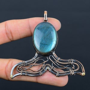 Labradorite Gemstone Pendant Copper Wire Wrapped Pendant Labradorite Pendant Handmade Pendant Jewelry Labradorite Jewelry Gift for Her