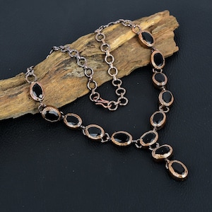 Collar de espinela negra, collar de cobre electroformado, joyería de boda, joyería de aniversario, regalos hechos a mano para cumpleaños y aniversarios.