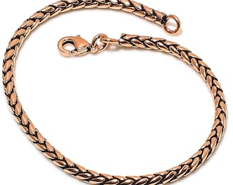 Pure Copper Wheat Chain Unisex Bracelet, 100 % Oxidized Copper Chain Bracelet, Solid Copper Bracelet/ Anklets Jewelry Gifts For Her & Him