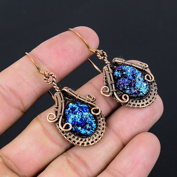 Australische Triplet Opal oorbellen koperdraad verpakt oorbellen Triplet Opal edelsteen oorbellen koperen sieraden handgemaakte sieraden bungelen oorbellen