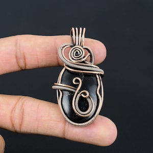 Shungite Natural Gemstone Pendant Copper Wire Wrapped Pendant Shungite Gemstone Pendant Jewelry Handmade Copper Pendant Gift For Her