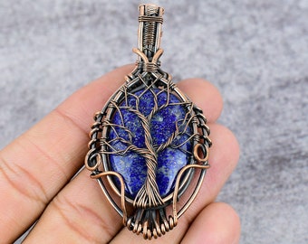 Arbre de vie Lapis lazuli pendentif fil de cuivre enveloppé pendentif Lapis lazuli pierres précieuses pendentif bijoux Lapis lazuli bijoux cadeau pour sa mère