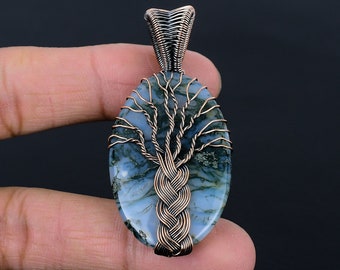 Tree of Life Moss Agate Gemstone Pendant Copper Wire Wrapped Pendant Moss Agate Pendant Copper Pendant Necklace Agate Jewelry Gifts for Her