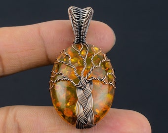 Tree of Life Beautiful Baltic Amber Pendant Copper Wire Wrapped Pendant Oxidized Copper Baltic Amber Gemstone Pendant Copper Pendant Jewelry