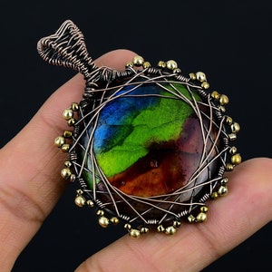 Tri Flash Labradorite Pendant Copper Wire Wrapped Pendant Labradorite Gemstone Pendant Necklace Copper Jewelry Stone Pendant Birthday Gifts.