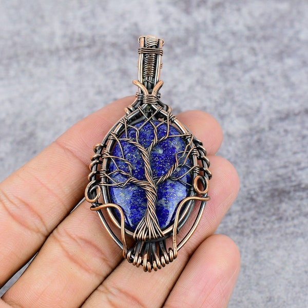 Arbre de vie Lapis lazuli pendentif fil de cuivre enveloppé pendentif Lapis lazuli pierres précieuses pendentif bijoux Lapis lazuli bijoux cadeau pour sa mère