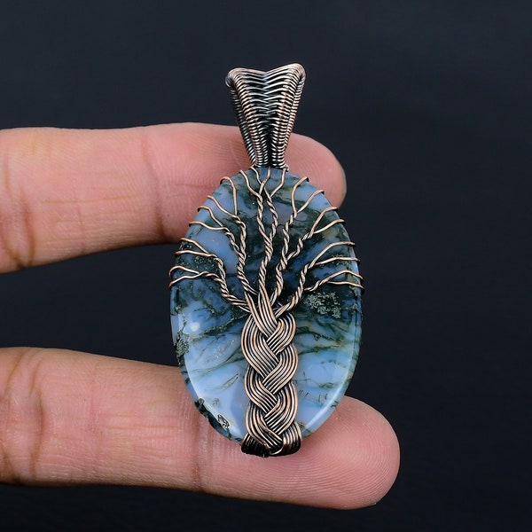 Tree of Life Moss Agate Gemstone Pendant Copper Wire Wrapped Pendant Moss Agate Pendant Copper Pendant Necklace Agate Jewelry Gifts for Her