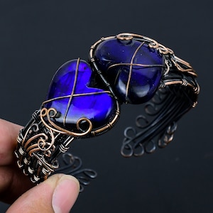Pulseira de cobre labradorita azul flash Pulseira labradorita Pulseira de cobre com fio enrolado Pulseira de fio enrolado Jóias Jóias artesanais
