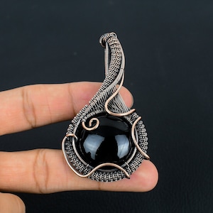 Obsidian Eye Pendant, Real Obsidian Eye Copper Wire Wrapped Gemstone Handmade Chain Pendant Jewelry Birthday & Anniversary Gift For Wife