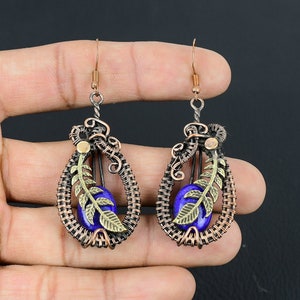Lapis Lazuli Earrings Copper Wire Wrapped Earrings Lapis Lazuli Gemstone Earrings Copper Jewelry Handmade Jewelry Dangle Earring Jewelry