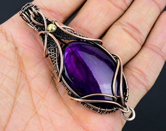 Púrpura fuego labradorita cobre colgante alambre de cobre envuelto piedra preciosa colgante hecho a mano alambre de cobre joyería regalo para esposa joyería labradorita