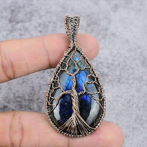 Natuurlijke labradoriet koperdraad gewikkeld hanger, blauwe labradoriet hanger, labradoriet natuurlijke kristalgenezing sieraden cadeaus voor hem en haar