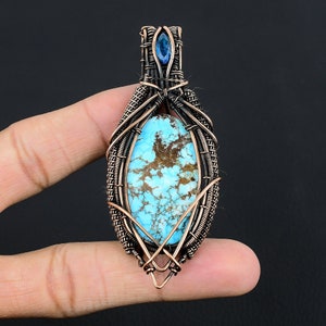 Turquoise Pendant Turquoise Gemstone Pendant Copper Wire Wrapped Pendant Handmade Pendant Jewelry Turquoise Jewelry Gift For Her