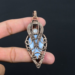 Angelite Pendant Copper Wire Wrapped Pendant Angelite Gemstone Pendant Copper Handmade Pendant Jewelry Gift For Her Mother Angelite Jewelry