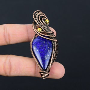 Lapis Lazuli Pendant Copper Wire Wrapped Pendant Lapis Lazuli Gemstone Pendant Jewelry Handmade Pendant Lapis Lazuli Jewelry Gift For Her