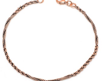 Bracelet chaîne de style corde de cuivre et mélange de blé, chaînes en cuivre pur oxydé de qualité supérieure, chaîne écologique en cuivre massif à motif blé