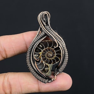 Ammonite Fossil Copper Pendant Copper Wire Wrapped Pendant Gemstone Copper Jewelry Handmade Pendant Gift For Him Ammonite Fossil Jewelry