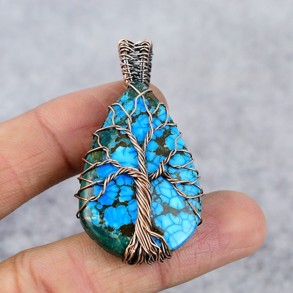 Tree Of Life Turquoise Pendant Wire Wrapped Pendant Copper Gemstone Copper Jewelry Turquoise Jewelry Handmade Gift For Her Gift For Wife
