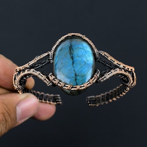 Pulseira de cobre labradorita Pulseira de labradorita Pulseira de cobre com fio enrolado Joia feita à mão Presente para ela