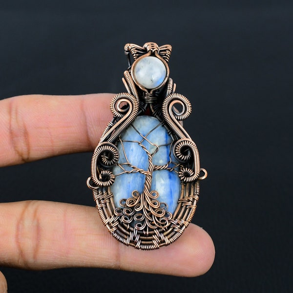 Kyanite Natural Stone Pendant Tree of Life Pendant Copper Wire Wrap Pendant Kyanite, Moonstone Pendant Copper Handmade Pendant Gift For Her