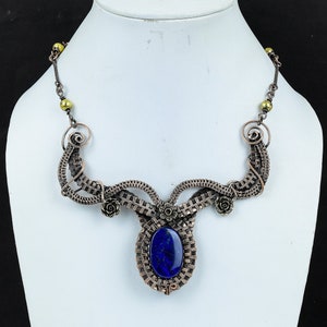 Lapis Lazuli Necklace, Pure Copper Wire Wrap Designer Necklace, Real Lapis Lazuli Gemstone Necklace, Boho Jewelry, Unique Necklace Jewelry