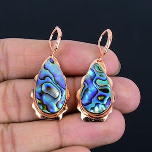 Abalone Shell Earrings, Pure Copper Earrings, Lever Back Earrings, Copper Jewelry, Handmade Jewelry Gift For Mother, Birthday Gift For Her