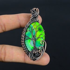 Tree of Life Green Dendrite Opal Pendant Dendrite Opal Gemstone Pendant Copper Wire Wrapped Pendant Handmade Pendant Unique Holiday Gifts