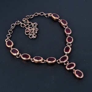 Colar de rubi, joias de rubi vermelho da Caxemira, colar de cobre eletroformado, colar de cristal, colar com corrente ajustável, joias artesanais para presente.