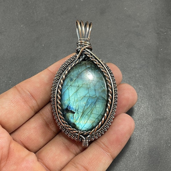 Blue Labradorite Copper Pendant Copper Wire Wrapped Pendant Copper Jewelry, Designer Pendant, Gift For Her Mother, Birthday Gift For Her Mom