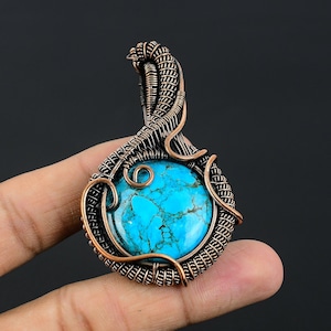 Turquoise Pendant, Turquoise Gemstone Pendant, Pure Copper Wire Wrapped Pendant Turquoise Necklace Handmade Jewelry Gift For Her, Wife & Mom